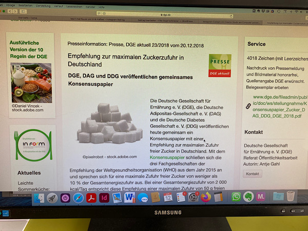 Website der deutschen Gesellschaft für Ernährung